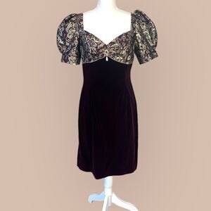 Vintage Scott McClintock Burgundy Velvet Puff Sleeve Cocktail Dress 70s 80s